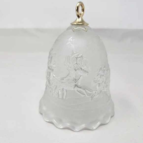 Vtg Mikasa Christmas Frosted Glass Holiday Bell Santa, Reindeer & Sled Gift - Picture 3 of 8